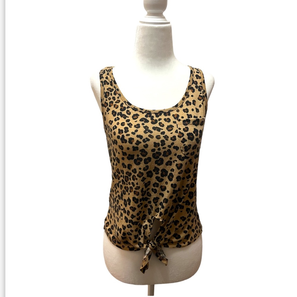 Rebellious One Cheetah Print Sleeveless Front Tie Tank Top